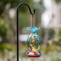 Mangeoire à colibris en verre soufflé à la main, colorée et marbrée, ornement de jardin suspendu