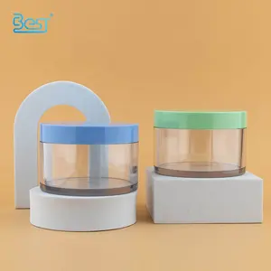 Popular Clear Cosmetic Big Volume Container 200ml Natural PET Plastic Sugar Scrub Cream Jar With Blue And Green Lid
