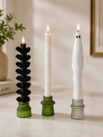 Bougies coniques fantômes d'Halloween, noir et blanc, art minimaliste, écran LED, non toxiques, respectueuses de l'environnement, scintillantes pour les fêtes