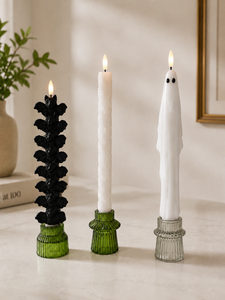 Velas LED Decorativas de Halloween con Diseño Minimalista en Blanco y Negro, Llama Parpadeante, No Tóxicas y Ecológicas para el Hogar - Product Image 2