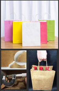 ถุงกระดาษคราฟท์รีไซเคิลสีสันสดใสสำหรับใส่ของขวัญหรือขนม พร้อมโลโก้สั่งทำพิเศษ แบบพับได้ ก้นแบนทรงสี่เหลี่ยม - Product Image 6