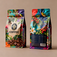 Sacs à café à fond plat avec valve d'air, en aluminium mat imprimé avec logo personnalisé, pour emballer des grains de café et du café en poudre