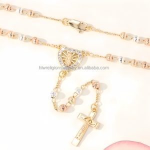<span class=keywords><strong>Collana</strong></span> <span class=keywords><strong>Rosario</strong></span> Tricolore della Vergine <span class=keywords><strong>di</strong></span> Guadalupe con Pendente a Croce Placcato <span class=keywords><strong>Oro</strong></span> 14k - Product Image 2