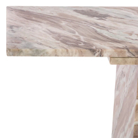 Table console en marbre sculptée en U, avec base creuse intégrée, veinage organique unique, pour entrée de luxe et présentoir.