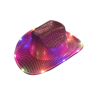 כובע קובוי כסף הוביל כובע למבוגרים לבן הוביל כובע בהיר ברי אספקה חדשים למסיבות שנה חדשה - Product Image 2