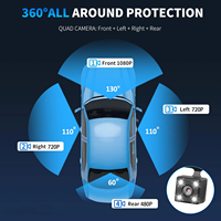 Caméra embarquée 360° pour voiture, écran 3 pouces, 4 canaux HDR, dashcam 1080P, boîte noire pour voiture, vision nocturne, WiFi, capteur G, 4 caméras avant et arrière