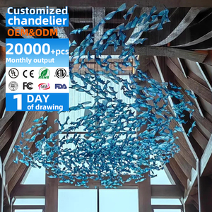 Hiện đại khách sạn sang trọng sảnh tiệc hội trường biệt thự dự án chiếu sáng phòng khách treo đèn chùm Bắc Âu với sóng nghệ thuật thủy tinh - Product Image 2