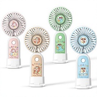Nouveau Mini Ventilateur Portable 2026 Rechargeable USB avec Support Téléphone, 3 Vitesses, 300mAh, Design Cartoon Mignon