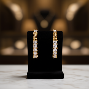 Orecchini a Cerchio E1017 in Oro con Cristalli e Strass, Stile Classico per Uso Quotidiano Femminile - Product Image 2