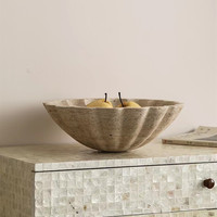 Plateau rond en pierre de travertin beige naturel, bol multi-usages pour rangement de vanité, service de fruits et fruits secs.