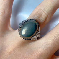 Vente en gros d'anneaux fins en argent ajustables de forme ovale avec cristal d'aigue-marine bleu ciel naturel