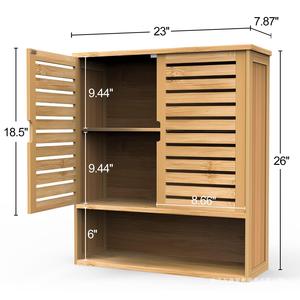 Armoire de rangement de salle de bain en bambou, double porte, murale, design moderne avec étagères pour serviettes et articles de toilette - Product Image 2