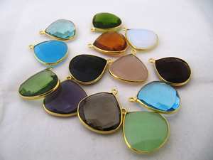 Quartz pierre coeur forme 20mm Briolette connecteurs simple boucle lunette fabrication de bijoux breloques vendus par pièce CHOISIR la couleur - Product Image 2