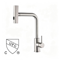 Robinet de cuisine moderne en acier inoxydable 304 brossé, avec douchette extractible pour eau chaude et froide, vente en gros américaine