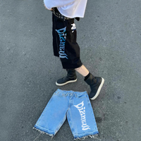 Diznew 2022 hommes été ample décontracté haute rue Hip Hop Denim Vintage lavé bouffée imprimé blanc bleu Shorts