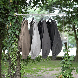 Sweats à capuche zippés unisexe vierges en gros 480 g/m² 100 % coton Hiver Coupe Boxy Streetwear Délavé à l'acide - Product Image 3