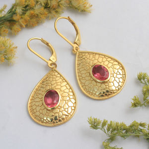 Boucles d'oreilles pendantes en or topaze rose Boucles d'oreilles ethniques marocaines Boho en or massif Boucles d'oreilles en forme de larme Produit en vrac fait à la main - Product Image 6