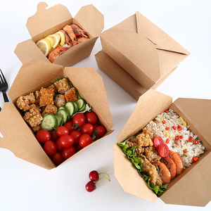 Kraft Food Foodfood Paper Boxes Eco-friendly Disposable Square Kraft Paper Food Box Packaging Container For Fast Food