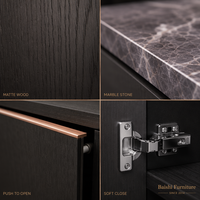 Meubles de cuisine modernes personnalisables OEM/ODM, en acier inoxydable laqué noir brillant, avec plan de travail en marbre, prêts à assembler (design plat)