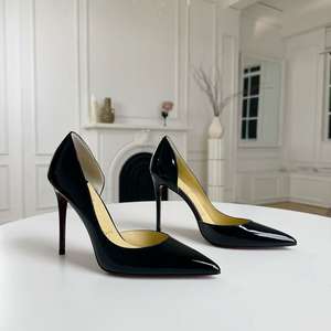 Chaussures de créateur style Z à ouverture latérale en cuir verni pour femme, nouvelles, sexy, à talon aiguille rouge, élégantes, pointues, noires, pour le travail - Product Image 1