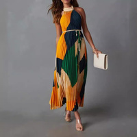 Nouvelle Robe Longue Plissée Imprimée Sans Bretelles Coupe Trapèze Style Européen/Américain Printemps/Été pour Sites Indépendants