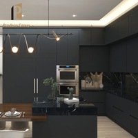 Meubles de cuisine noirs finition mate design moderne haut de gamme pour projets de construction d'appartements