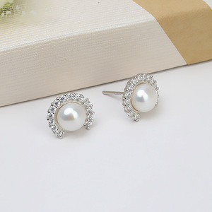 Boucles d'oreilles en argent S925 avec perle traversante, style européen et américain, accessoires de bricolage, composants de bijoux Han Kong - Product Image 1