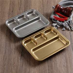 304 Stainless Steel Retro <b>BBQ</b> Plate With Three Compartment Dish Multifunctional Serving <b>Tray</b> For Snack Steak And Dumpling - Product Image 3