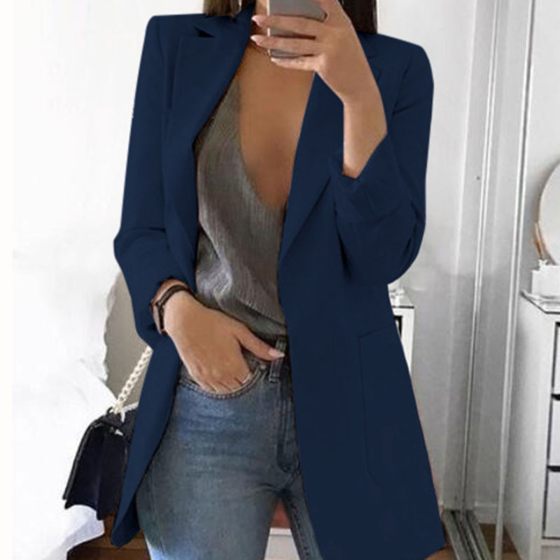 Solid color long-sleeved solid color pocket cardigan 15 color blazer plus size 5xl suit woman