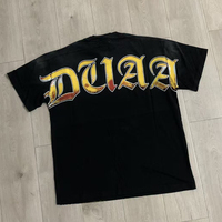 T-shirt à manches courtes pour homme, col rond, noir délavé à l'acide, avec imprimé Football Flamme et lettres en strass DUAA, vente en gros