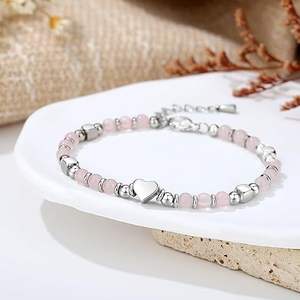 Delicada Pulsera de Piedras Preciosas de 4 mm con Forma de Corazón, Joyería Apilable de Acero Inoxidable con Cuentas para Regalos de Navidad para Hija o Amiga - Product Image 5