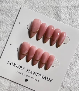 Venta al por Mayor de 10 <span class=keywords><strong>Uñas</strong></span> Postizas Francesas <span class=keywords><strong>Doradas</strong></span> Pintadas a Mano, <span class=keywords><strong>Uñas</strong></span> Acrílicas de Lujo Hechas a Mano de Alta Calidad - Product Image 4