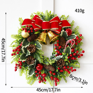 Corona Navideña Artificial YUELIAN de 45 cm con Piñas Rojas, Lazos y Campanas para Decoración de Puerta Principal de Casa de Campo - Product Image 2