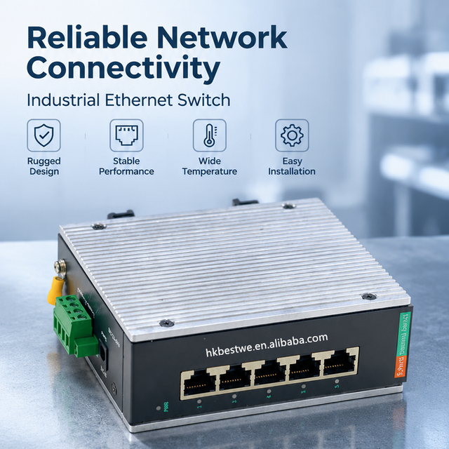 10/100/1000Mbps RJ45 DIN Rail Mount IP40 Aluminum Alloy Fanless Industrial 5 Ports Gigabit Unmanaged Ethernet Switch for Factory