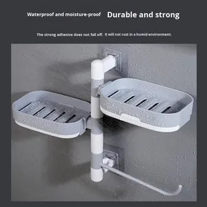 Support mural en ABS pour savon, sans perçage, rotatif, drainant, anti-humidité, étagère à savon multi-niveaux pour salle de bain - Product Image 3