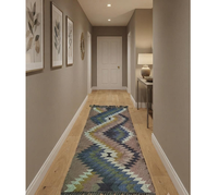 Geometric Kilim Style Runner Rug | Handwoven Boho Tribal Wool Jute Carpet for Hallway Bedroom Living Room Entryway Home Decor