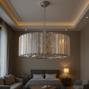 Lustre suspendu en forme de tambour en cristal moderne, finition chromée de 17 pouces, pour salon, chambre à coucher, salle à manger, ampoule non incluse - Product Image 2