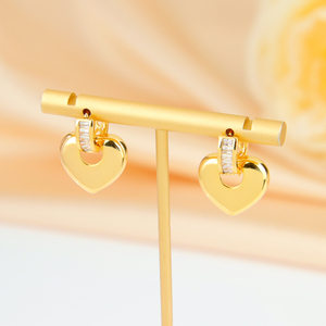 Luxury Zirconia Heart Drop <b>Earrings</b> Fine 21k <b>Gold</b> Plated Bridal Fashion <b>Dangle</b> <b>Earrings</b> for Women Wedding Party - Product Image 3