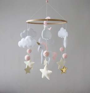 Baby shower regalo natura bebe bambini feltro di lana appeso giocattoli unicorno rosa della ragazza fatto a mano su misura del bambino <span class=keywords><strong>presepe</strong></span> mobile - Product Image 3