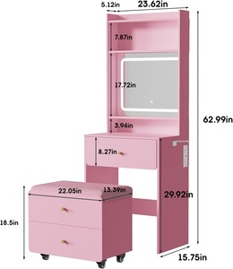 Meilleures ventes FSC : Ensemble de coiffeuses modernes et lumineuses roses, petites, <span class=keywords><strong>avec</strong></span> panneau en bois, table de maquillage, rangement, chaise et station de recharge - Product Image 5