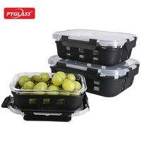 4 jeux de récipients hermétiques en verre pour le stockage des aliments avec couvercles de verrouillage étanches, bols avec manchon en silicone