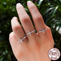 Exquisita Joyería de Plata de Ley S925, Anillo Cruzado Lateral con Circonita Cúbica, Anillos Apilables de Compromiso para Mujer, Fe, Esperanza, Amor