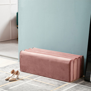 Taburete otomano redondo de lujo moderno de madera maciza con tela suave colorido para sala de estar entrada dormitorio escuela - Product Image 5