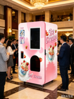 Kiosque à glace molle refroidi par air 24h/24 et 7j/7, 1 saveur avec 3 garnitures solides et 3 liquides pour les lieux très fréquentés