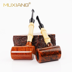 Muxiang Handmade Solid Wood Bamboo Joint Pipe Straight Briarwood Tobacco Pipe Desktop Style Hammer Shaped Customizable - Product Image 2