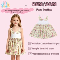 Robe mignonne pour enfants à imprimé roses jaunes, bretelles spaghetti, corsage blanc contrastant, jupe fluide à volants, tenue pour filles, personnalisation possible