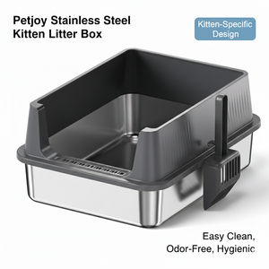 Bac à litière carré en acier inoxydable avec design ouvert, facile à nettoyer, construction durable, grande capacité, rebord haut - Product Image 3