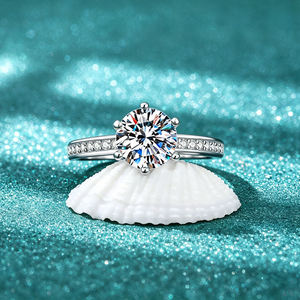 Anillo de Plata de Ley S925 con Seis Garras y Moissanita Redonda de 2CT, Anillo de Compromiso Sencillo y Moderno para Pareja, Venta al por Mayor de Fábrica - Product Image 5