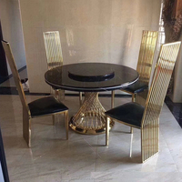 Table Ronde Moderne Pivotante en Marbre Noir avec Base en Métal Doré pour la Maison