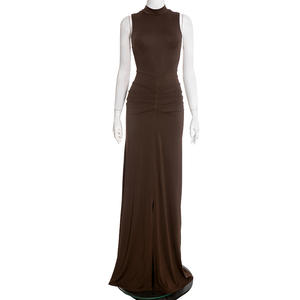 Viviblook D25DS570 Vestido de Fiesta Largo sin Mangas con Pliegues, Color Sólido, Elegante, para Mujer - Product Image 4